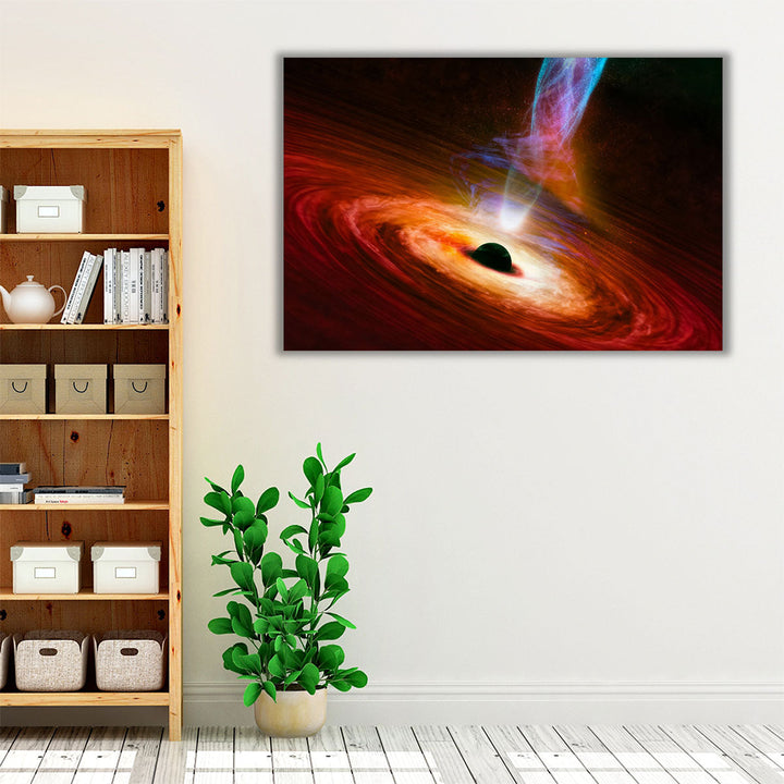 Black Hole with Nebula Over Colorful Stars and Cloud Fields in Outer Space - Canvas Print Wall Art