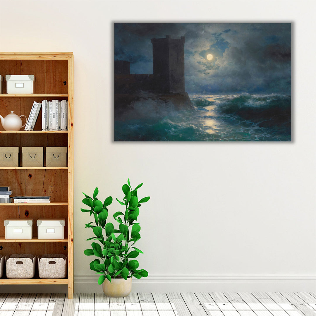 neutral blue and black tower artwork