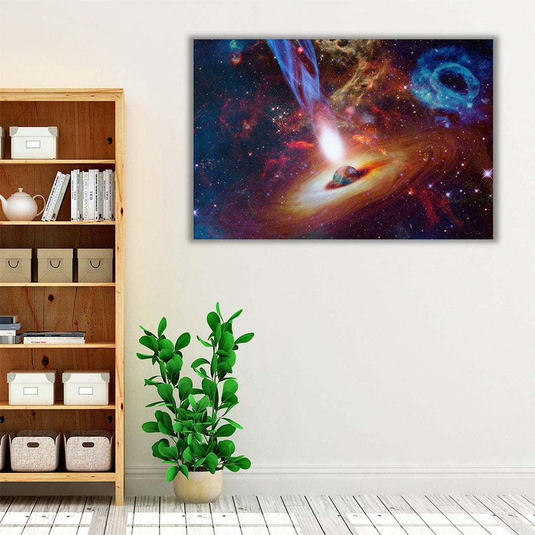 Bright Quasar in Deep Space, Astronomical Background - Canvas Print Wall Art