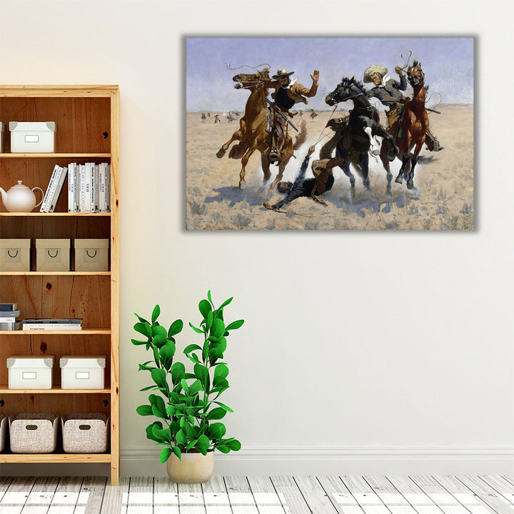 Neutral brown hallway framed equestrian artwork