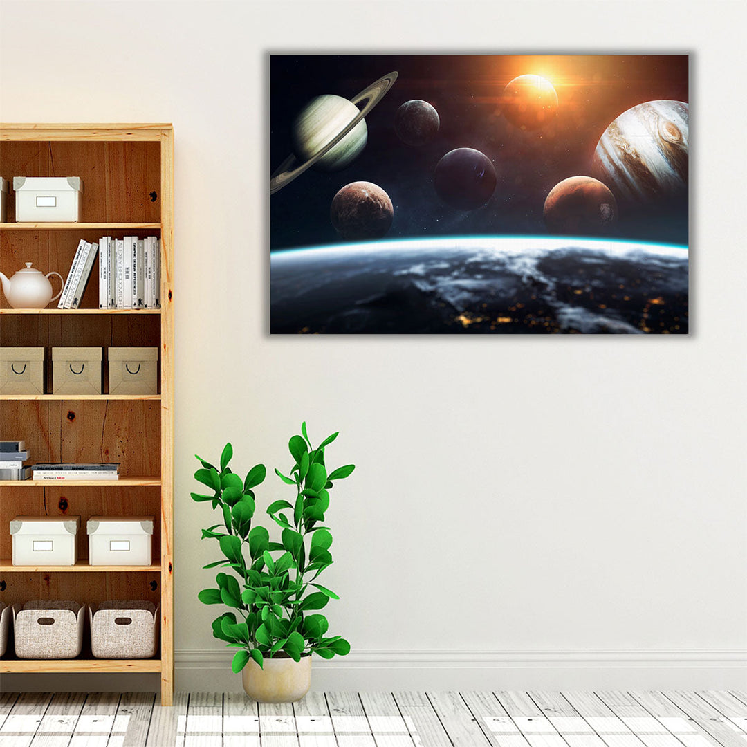 Planets of Solar System With Shinning Sun - Canvas Print Wall Art