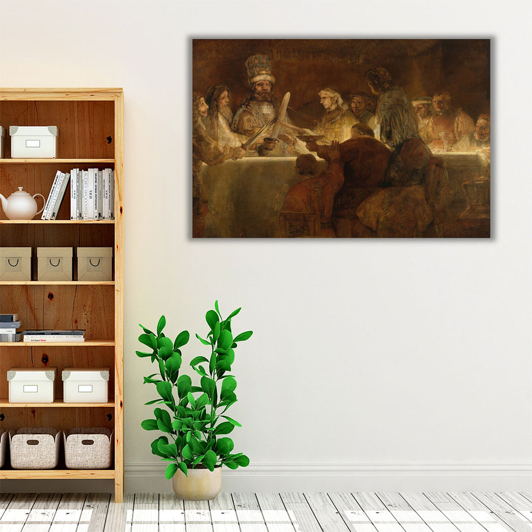 Black framed canvas above mantel sacred ambiance