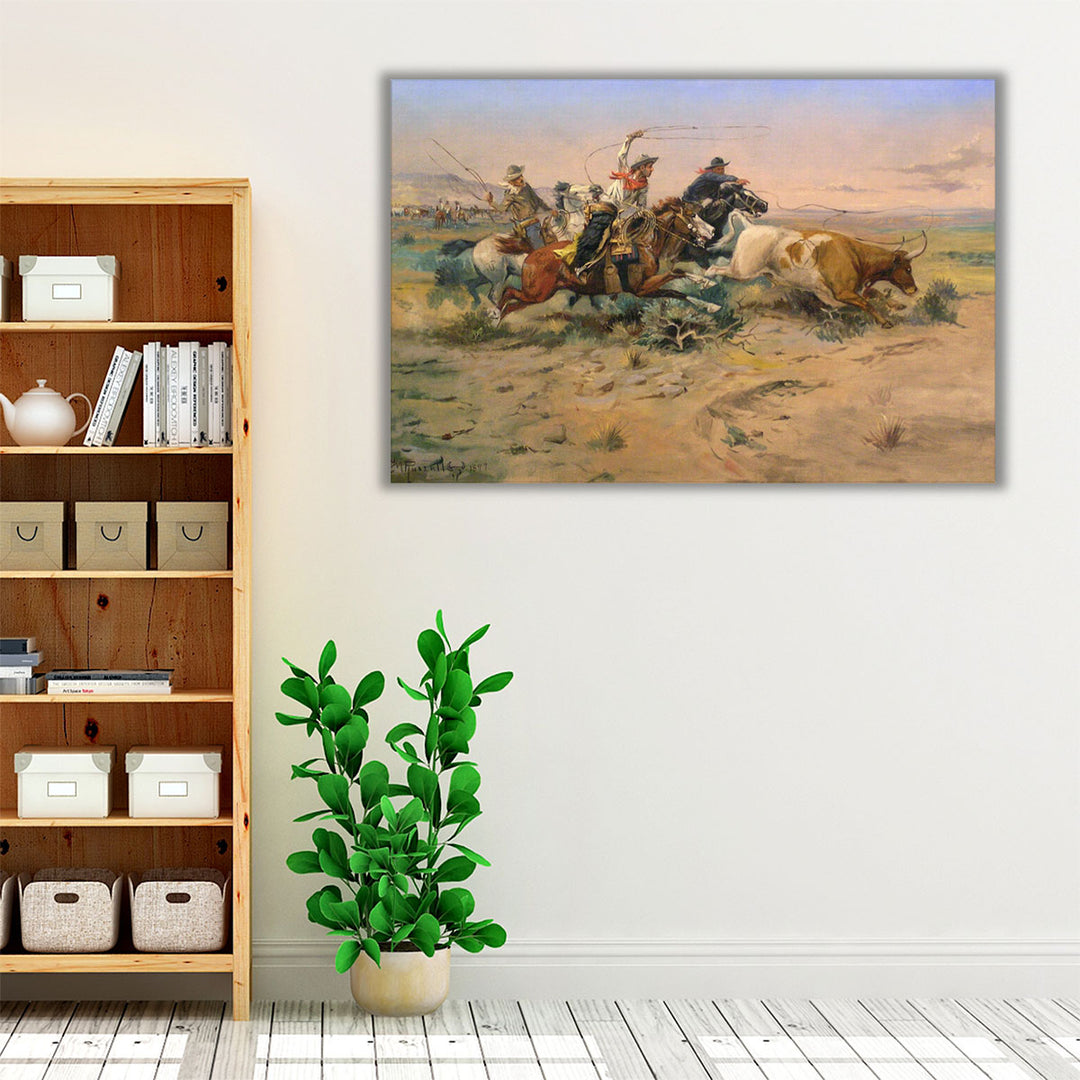 Espresso framed canvas hanging in living room
