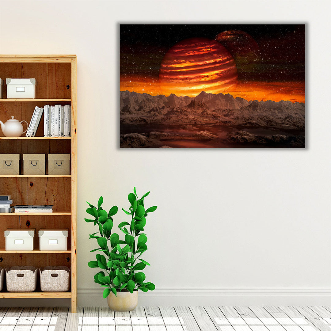 View of the Alien Planet and the Mountains - Canvas Print Wall Art