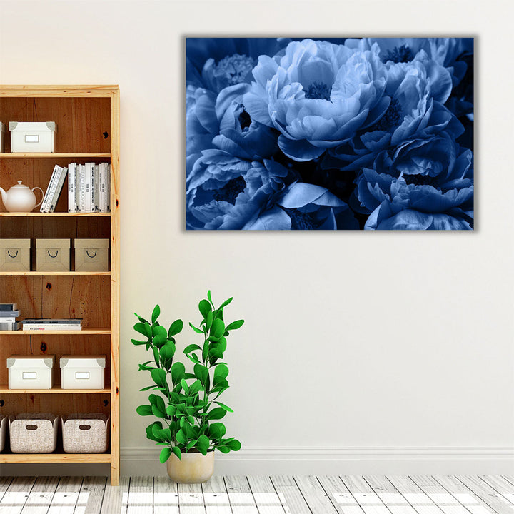 Blue Peony Rose Flowers - Canvas Print Wall Art