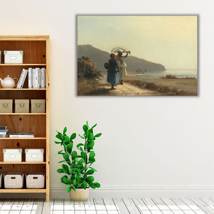 Two Women Chatting by the Sea, St. Thomas, 1856 - Canvas Print Wall Art