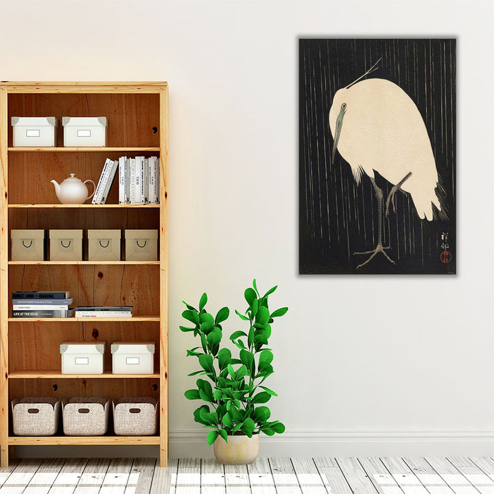 White Heron Standing in the Rain - Canvas Print Wall Art