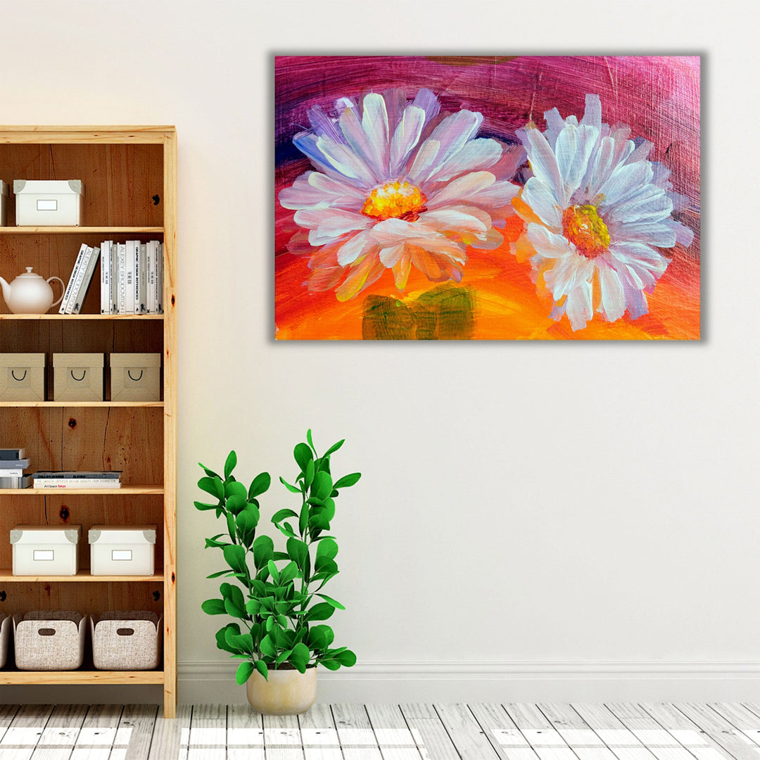 Oil Painting of White Daisy Flowers - Canvas Print Wall Art