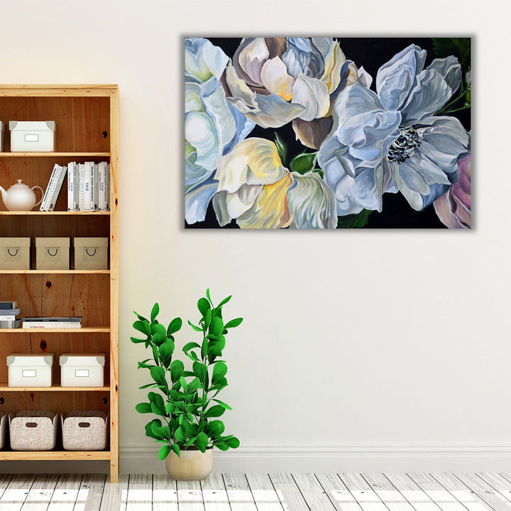 Oil Painting of White Flowers Close-up - Canvas Print Wall Art