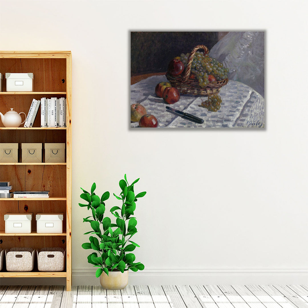 Apples and Grapes in a Basket - Canvas Print Wall Art