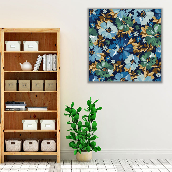 Blue and Green Flowers Blooming Meadow - Canvas Print Wall Art
