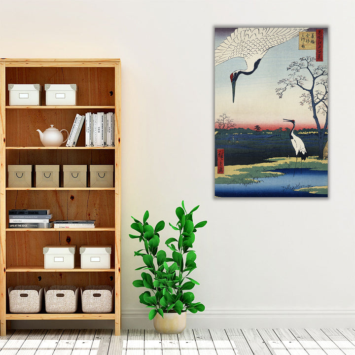 Two Cranes from Meisho Yedo Hiakkei - Canvas Print Wall Art