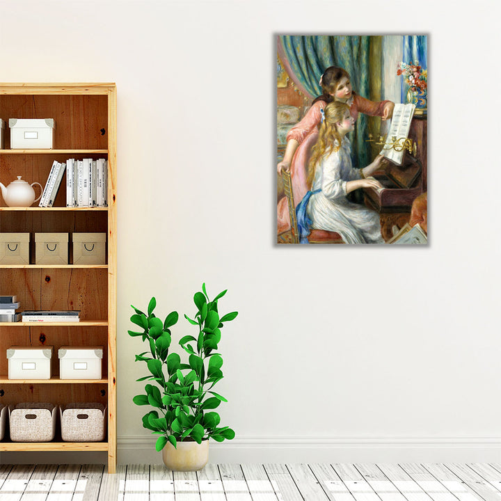 Two Young Girls at the Piano - Canvas Print Wall Art