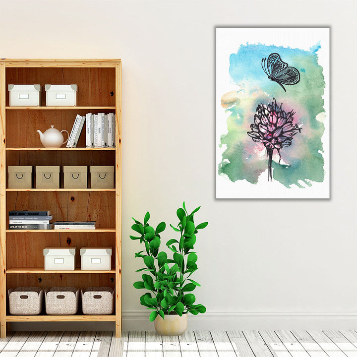 A Flower and A Butterfly, Watercolor Style - Canvas Print Wall Art