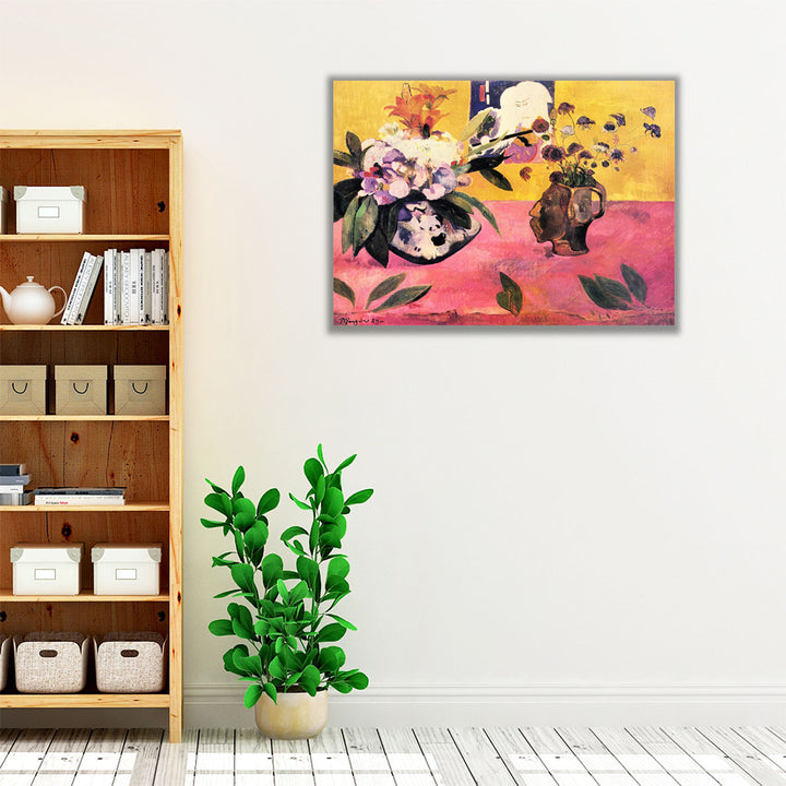 Still Life with Head Shaped Vase and Japanese Woodcut - Canvas Print Wall Art