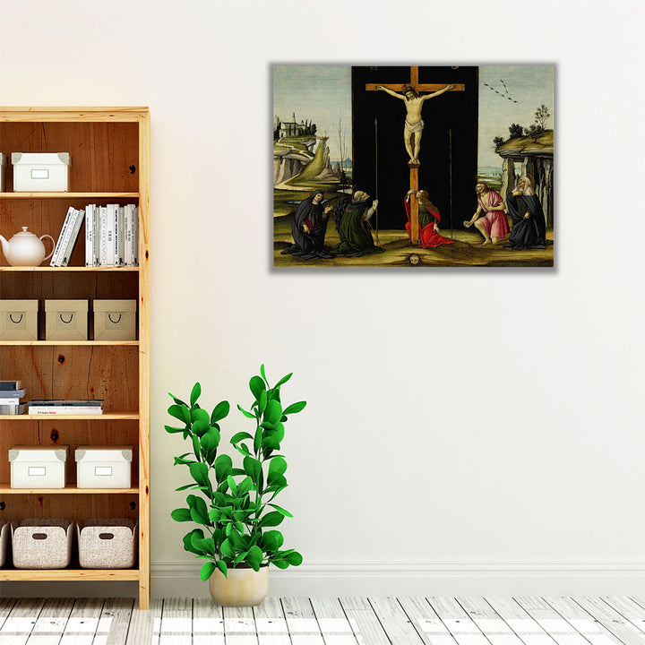 Christ on the Cross adored by Saints Monica, Augustine, Mary Magdalen - Canvas Print Wall Art