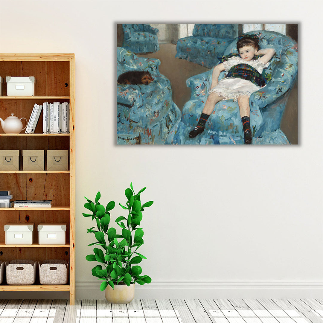 Little Girl in a Blue Armchair - Canvas Print Wall Art