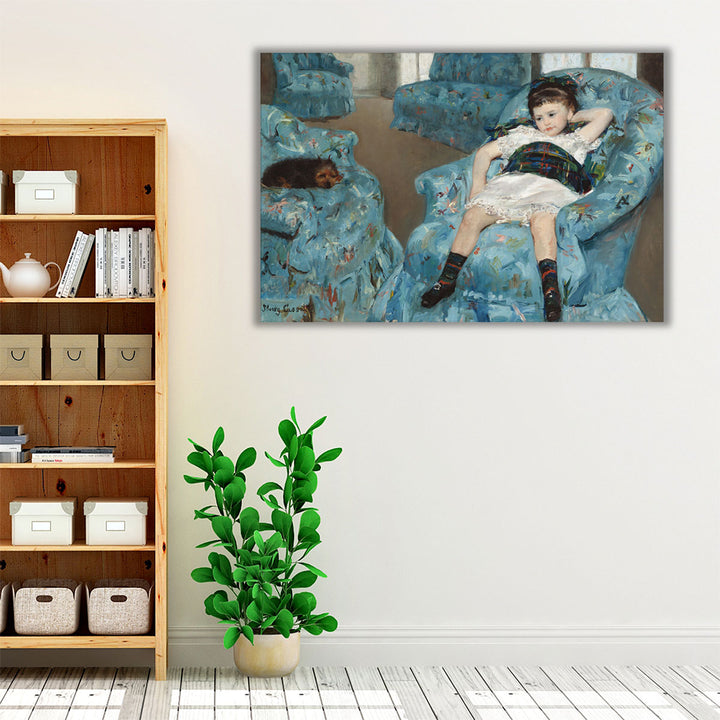 Little Girl in a Blue Armchair - Canvas Print Wall Art