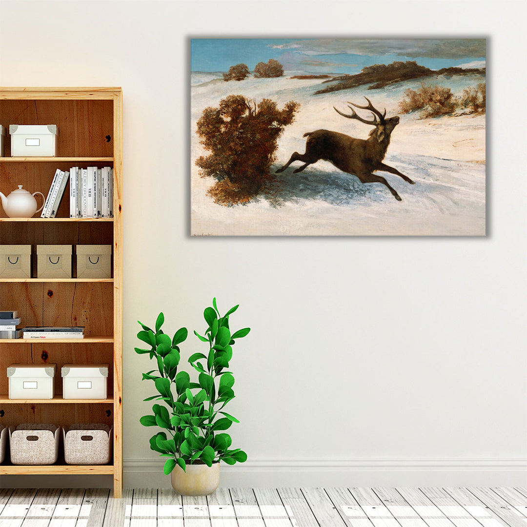 Deer Running in the Snow, 1856 - Canvas Print Wall Art