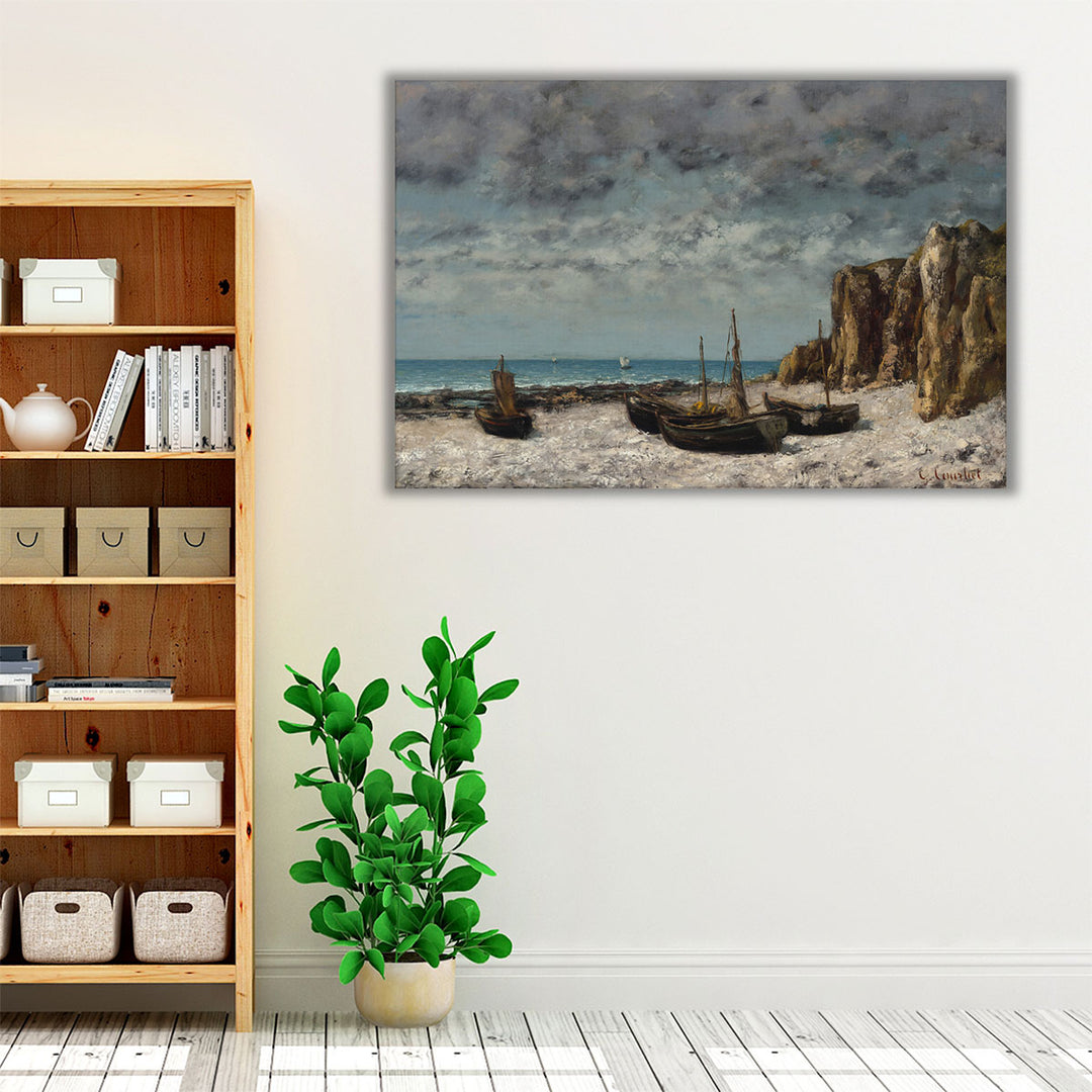 Boats on a Beach, Etretat - Canvas Print Wall Art