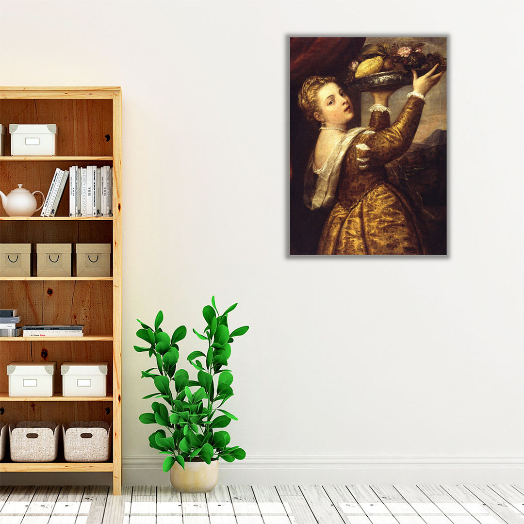 Girl with a Platter of Fruit - Canvas Print Wall Art