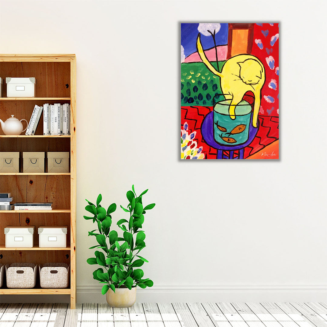 Cat With Red Fish - Canvas Print Wall Art