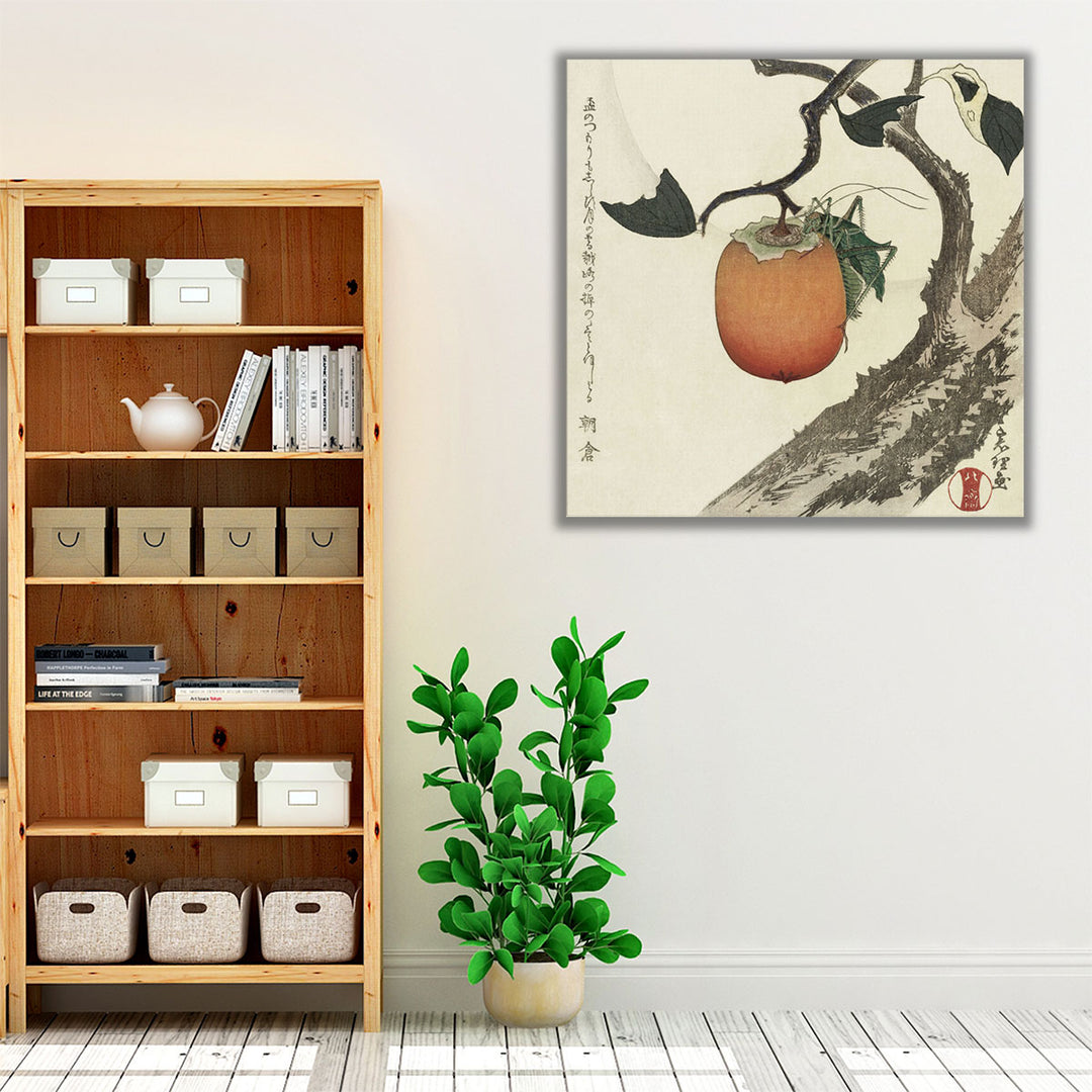 Kakivrucht Met Sprinkhaan - Canvas Print Wall Art
