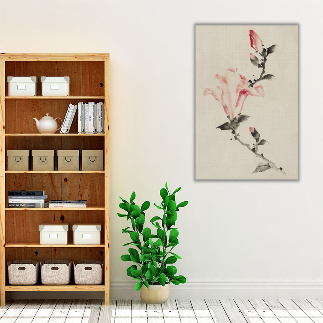 Large Pink Blossom on a Stem with Three Additional Buds - Canvas Print Wall Art