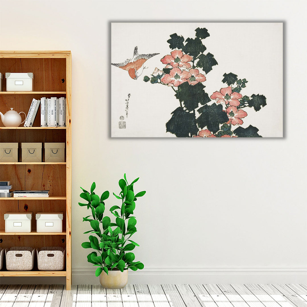 Red Roses and Bird - Canvas Print Wall Art