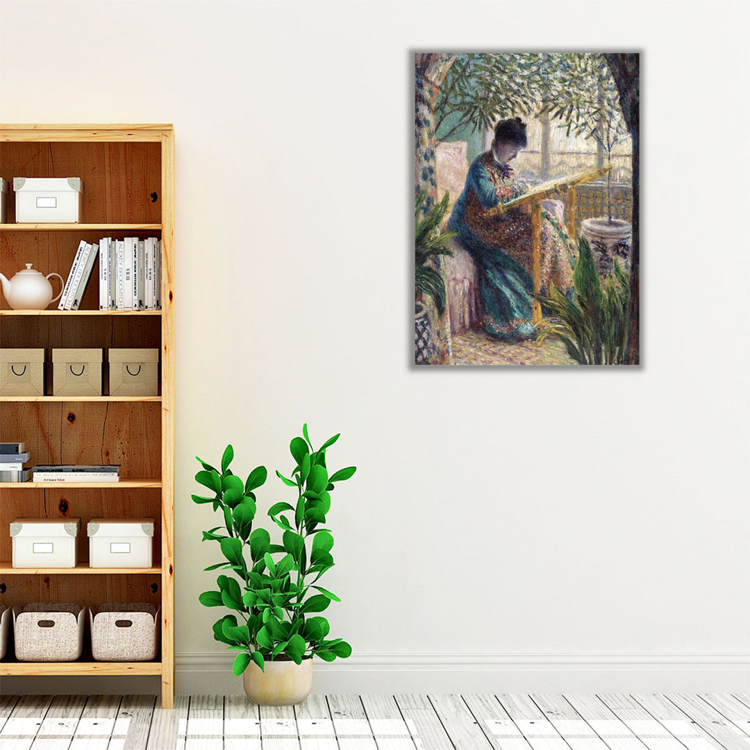 Madame Monet Embroidering - Canvas Print Wall Art