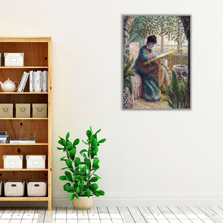 Madame Monet Embroidering - Canvas Print Wall Art