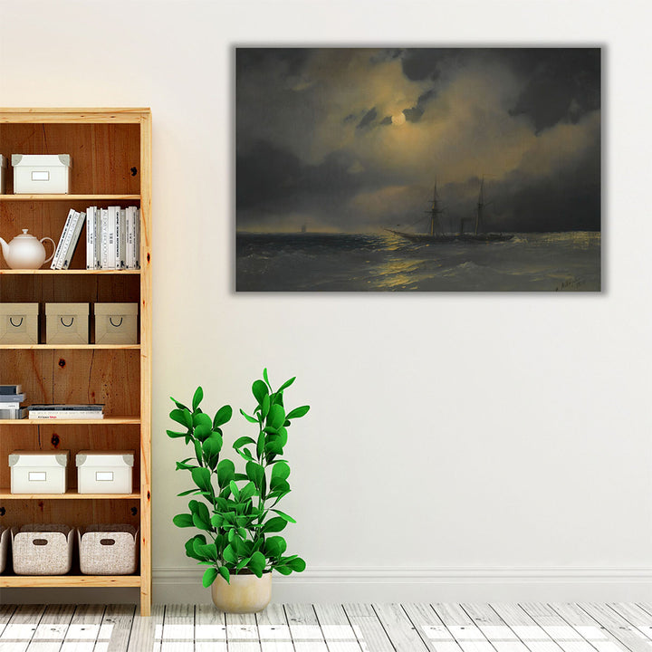 Shipping In Moonlight, 1853 - Canvas Print Wall Art